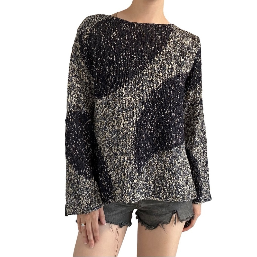 Vintage Abstract Hand Knit Sweater Silk Blue Whimsigoth Fairy Boho Size Medium